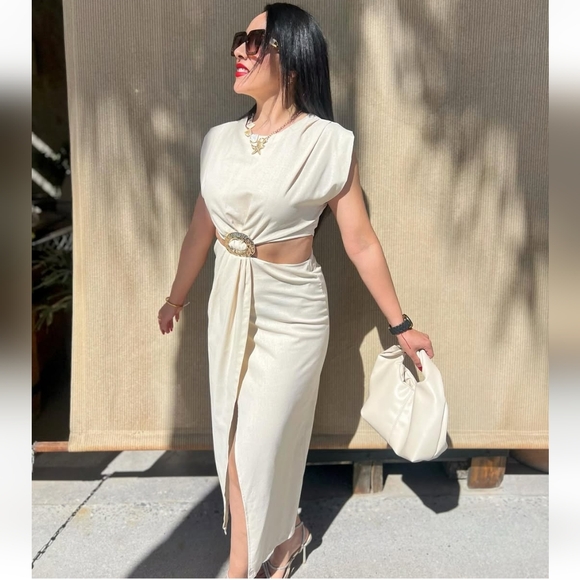 Zara Cut-Out Dress With Buckle Cream Size S - Picture 5 of 14